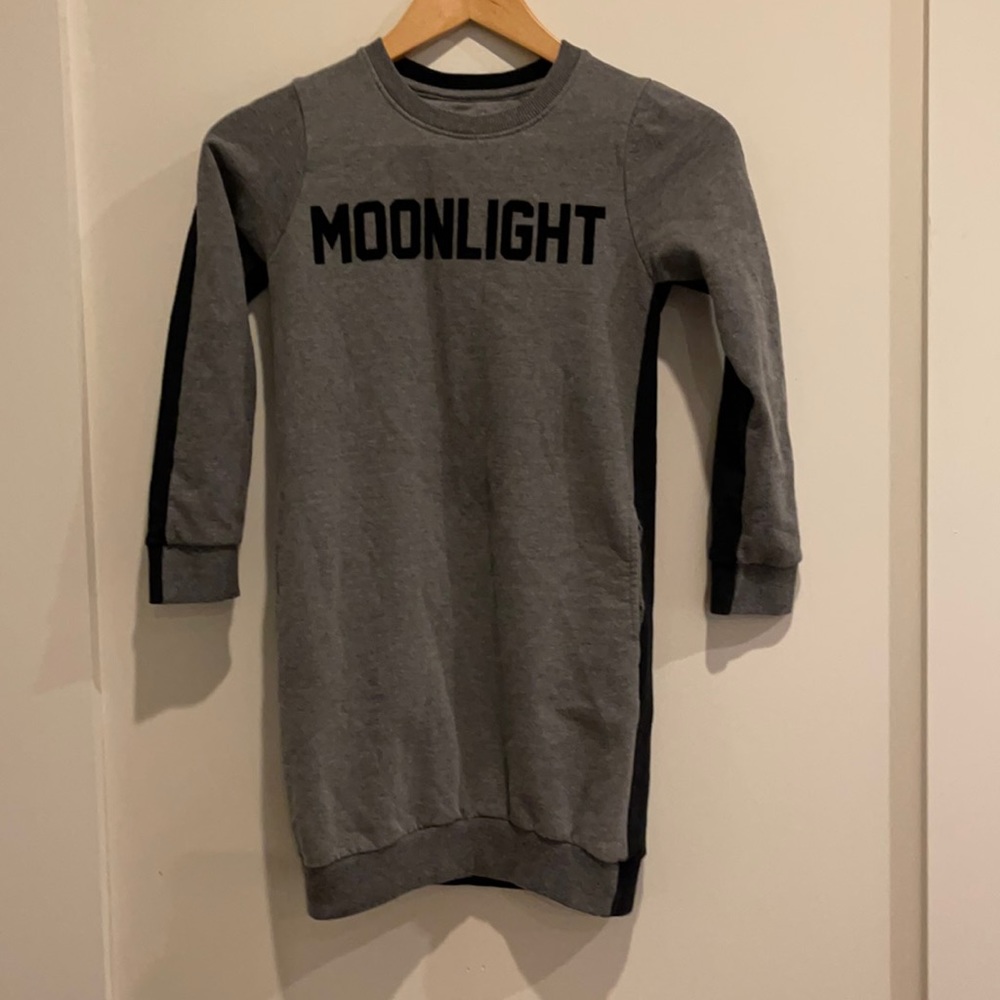 Little Eleven Paris Sweatshirt DRESS in gray and black. Moonlight. Pockets.Sz10.